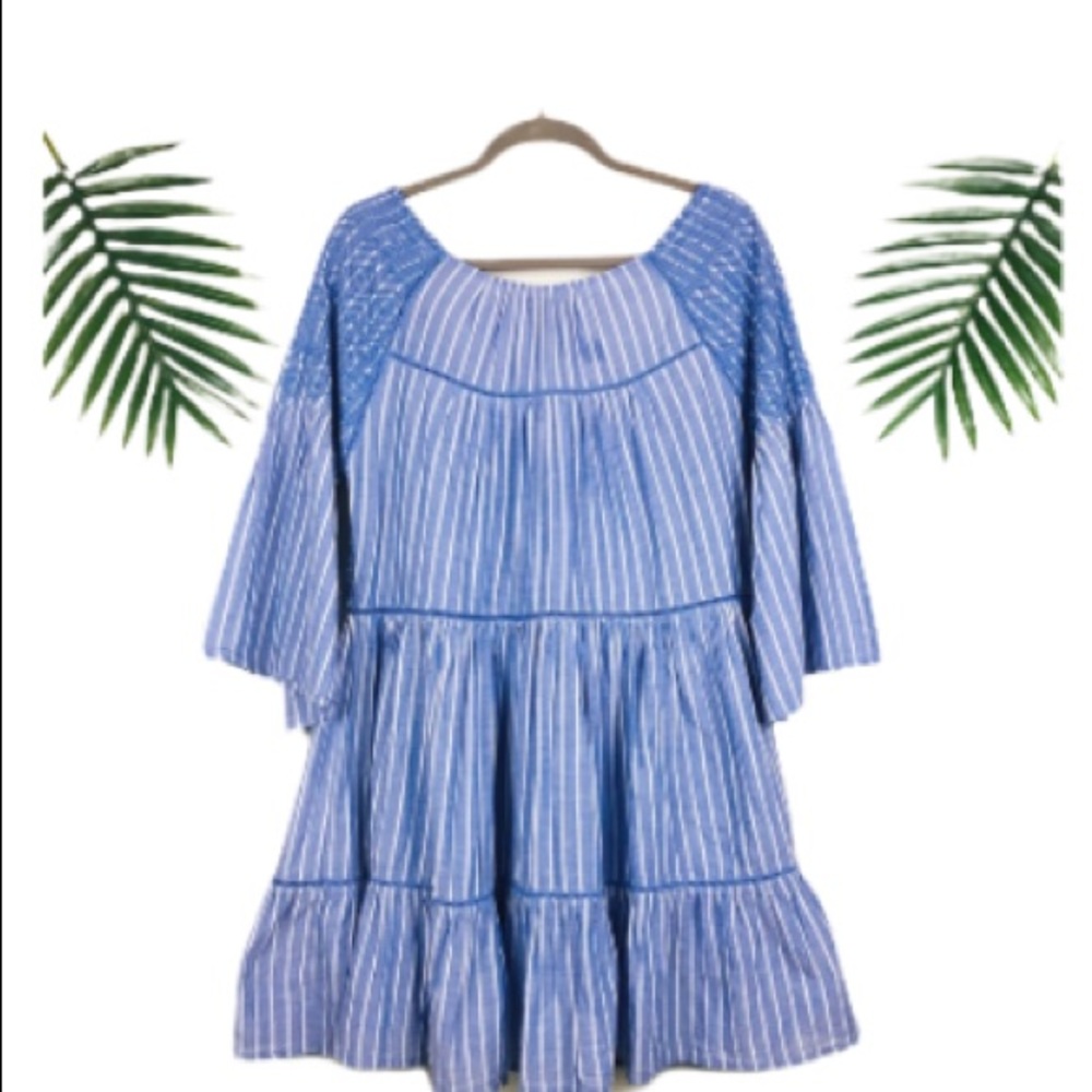 NWT Free People chambray blue blouse tie back